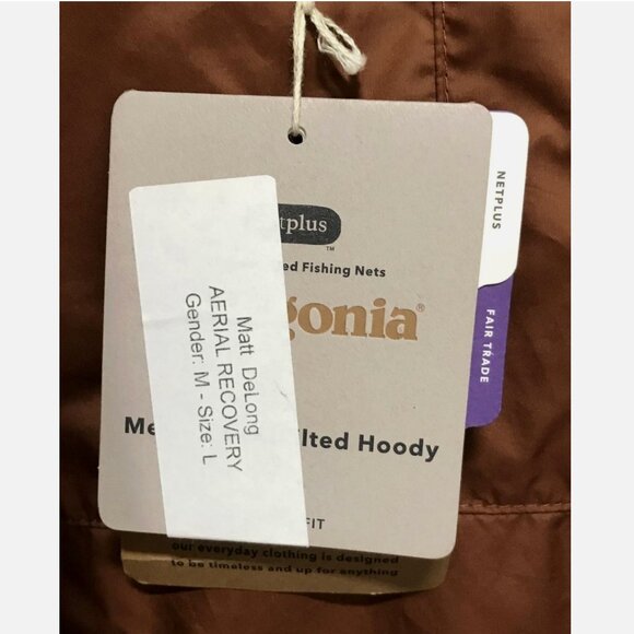 Patagonia Men's L Box Quilted Hoody Olive Drab OD Green Custom Logo Puffy Puffer - Picture 9 of 11